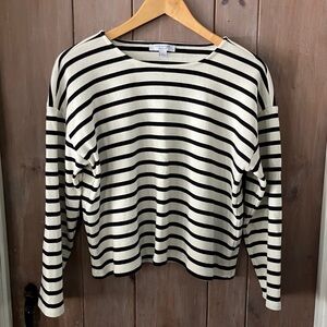 Ann Taylor Black and White Striped Long Sleeve Top